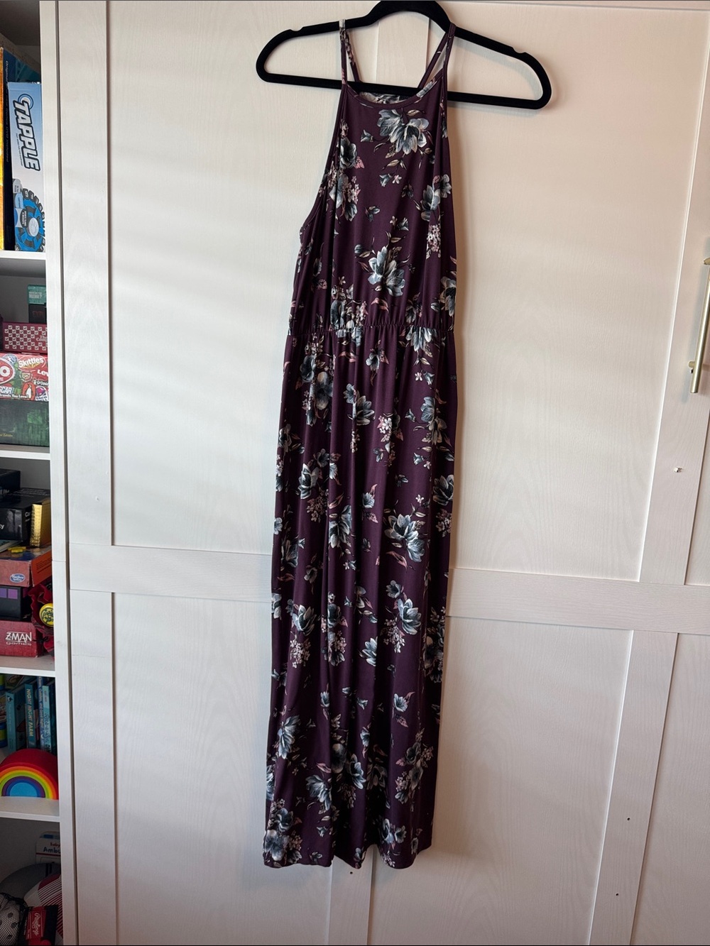 French Grey floral Maxi Dress in Deep Plum